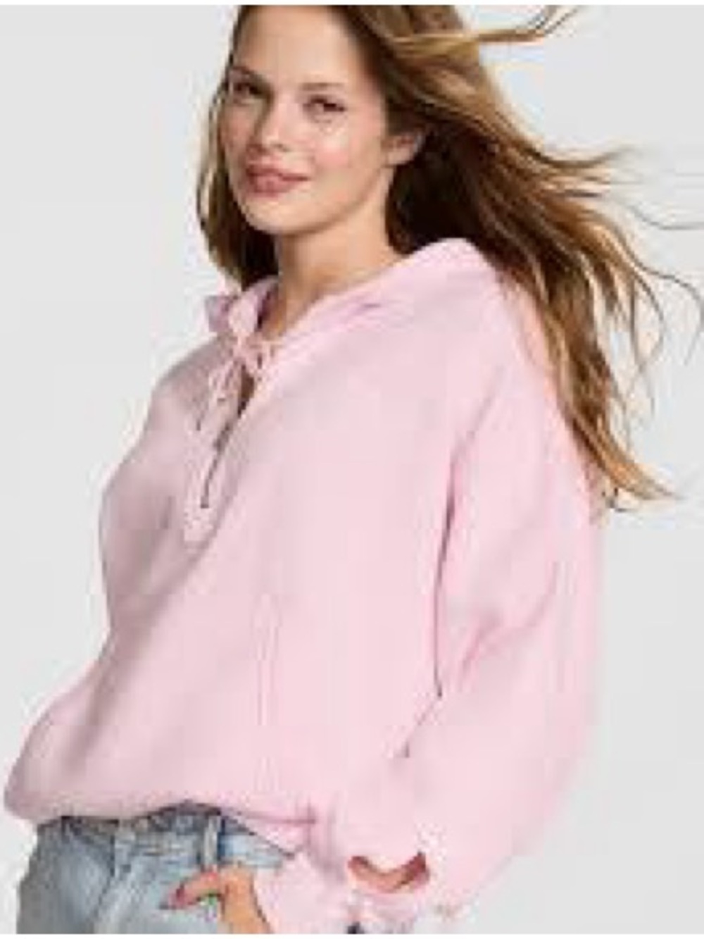 Pink VS Campus Fleece Half Zip Hoodie Pretty in Pink Bows 🎀